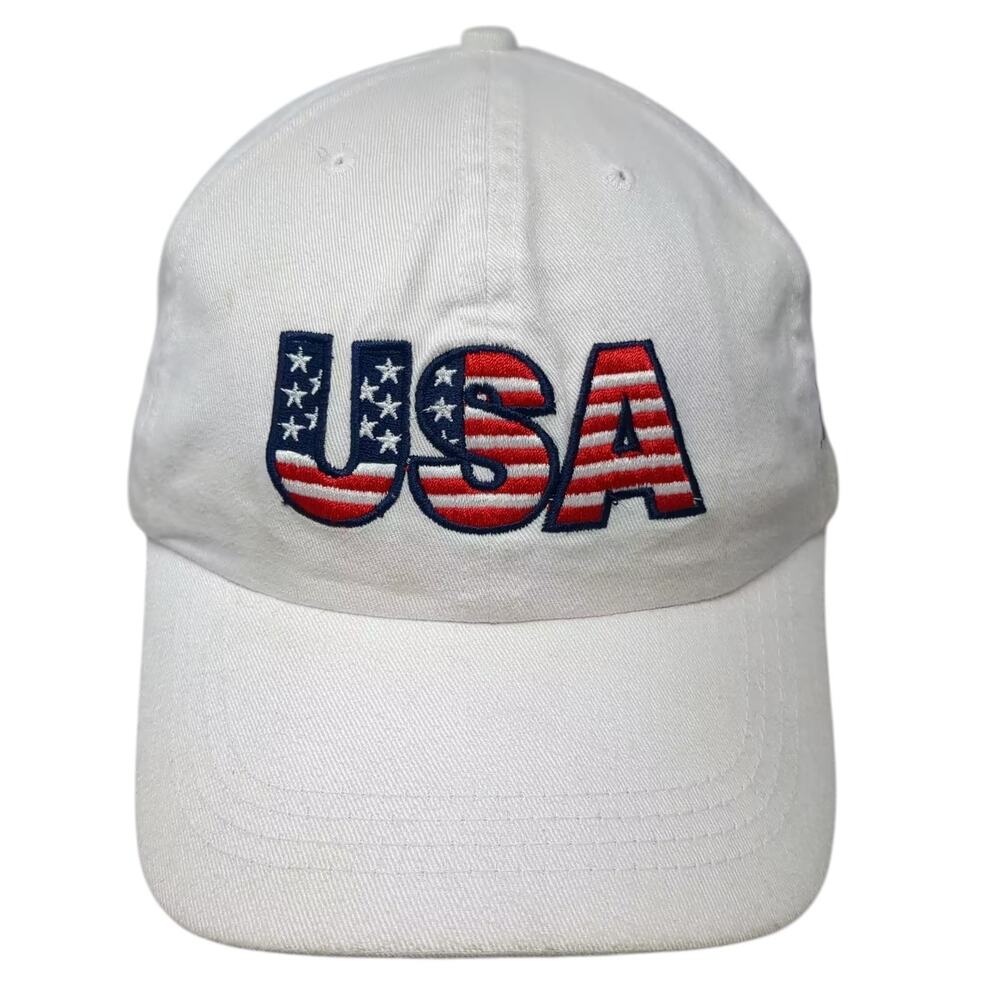 Norwood White Baseball Cap Hat OS USA Flag SME Steel Contractors Slideback